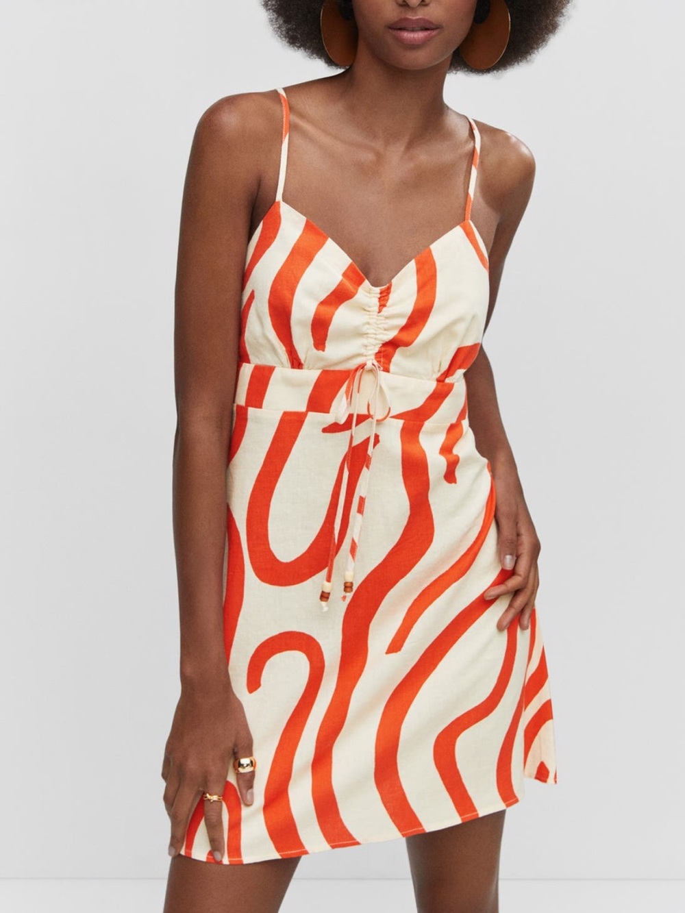 Mango Ruched Linen Blend Mini Dress